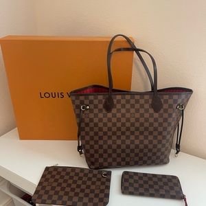 AUTHENTIC LV MM TOTE WITH POUCH AND WALLET BROWN